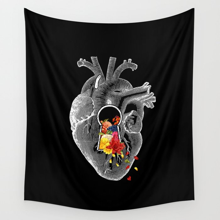 Keyhole Flower Heart Vintage Collage Wall Tapestry