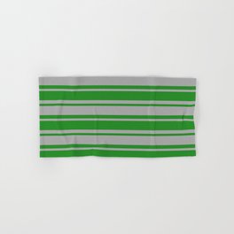 [ Thumbnail: Forest Green and Dark Grey Colored Lines/Stripes Pattern Hand & Bath Towel ]