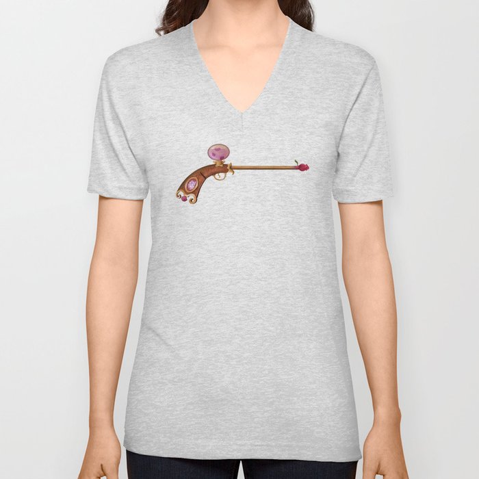 Rose Water Pistol V Neck T Shirt