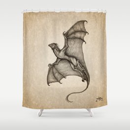 "Hurricane Wyvern" by Amber Marine, Ink & Graphite Dragon Art, (Copyright 2016) Shower Curtain