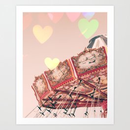 Swing carousel nursery and heart bokeh on pale pink Art Print