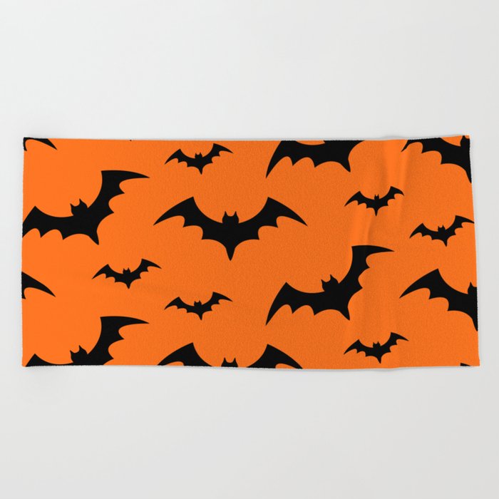 Halloween Bats Orange & Black Beach Towel