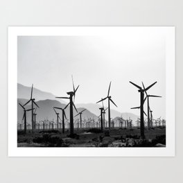 Black and white wind turbines in Palm Springs Art Print