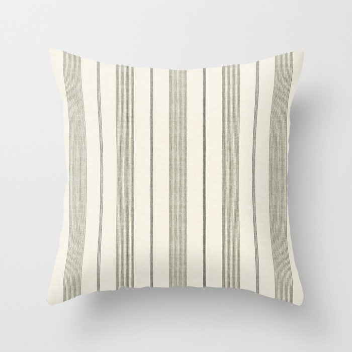 ivy stripes - cream and olive green Throw Pillow