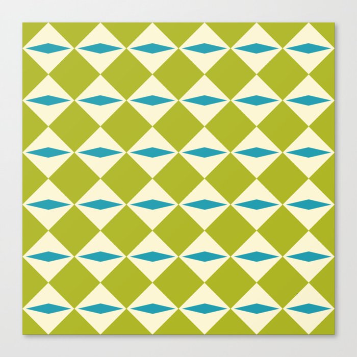 Geometric Diamond Pattern 825 Olive Green Turquoise and Beige Canvas Print