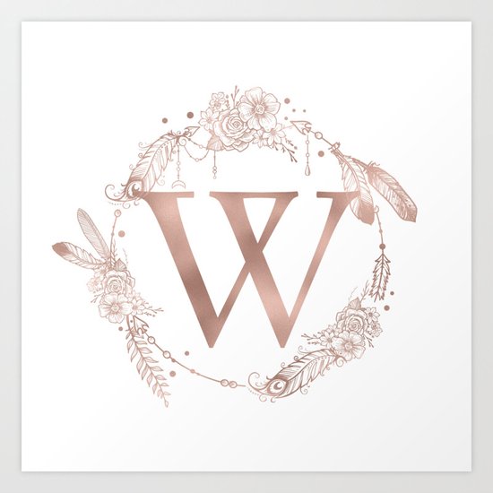 Letter W Rose Gold Pink Initial Monogram Art Print