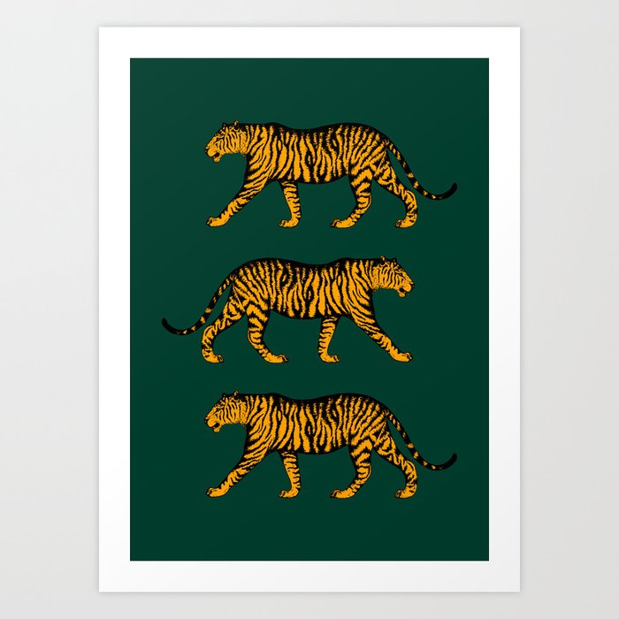 Tigers (Dark Green and Marigold) Art Print