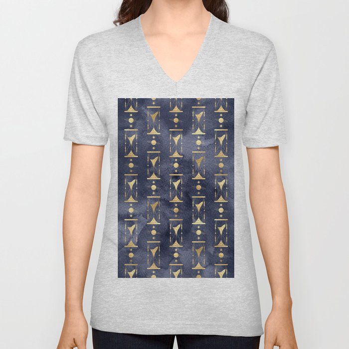 magick gold moon celestial pattern V Neck T Shirt