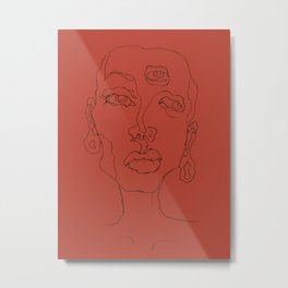 Three Metal Print | Graphite, Face, Eyes, Portrait, Drawing, Abstract, Ink Pen, Red 