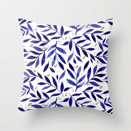 Pretty watercolor branches - blue and yellow Throw Pillow