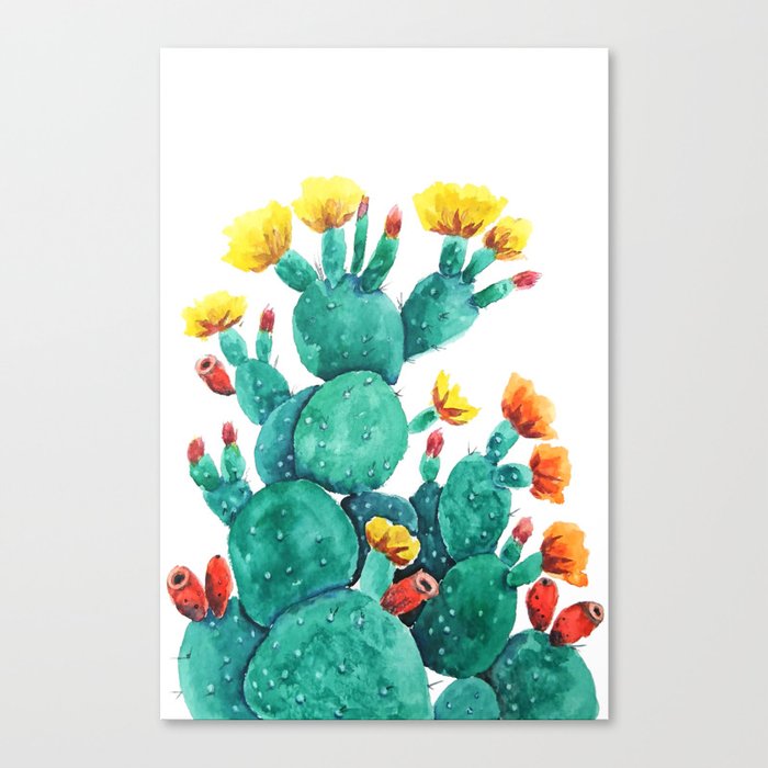 Flowering Cactus Watercolor Painting Canvas Print By Colorandcolor Society6