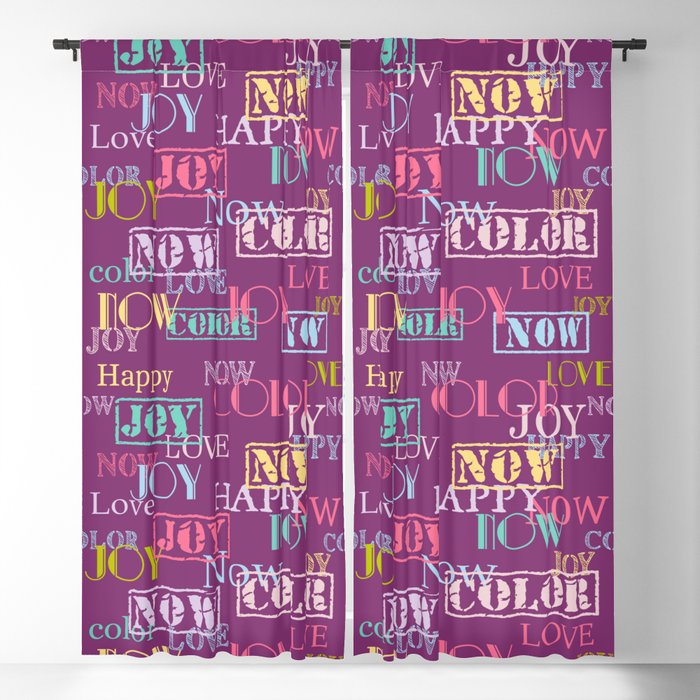 Enjoy The Colors - Colorful typography modern abstract pattern on Hollyhock purple color Blackout Curtain
