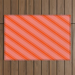 [ Thumbnail: Salmon & Red Colored Pattern of Stripes Outdoor Rug ]