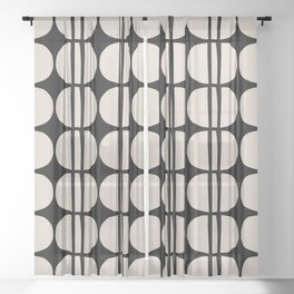 Mid Century Modern Geometric Pattern 157 Mid Mod Black and Linen White Sheer Curtain