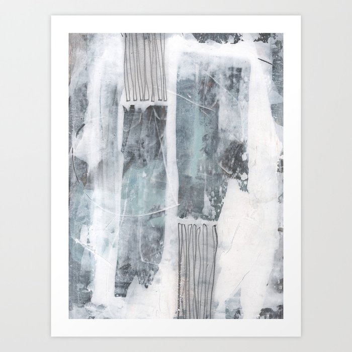 Neutral Stripes Dark - Grey and White Abstract Painting Art Print