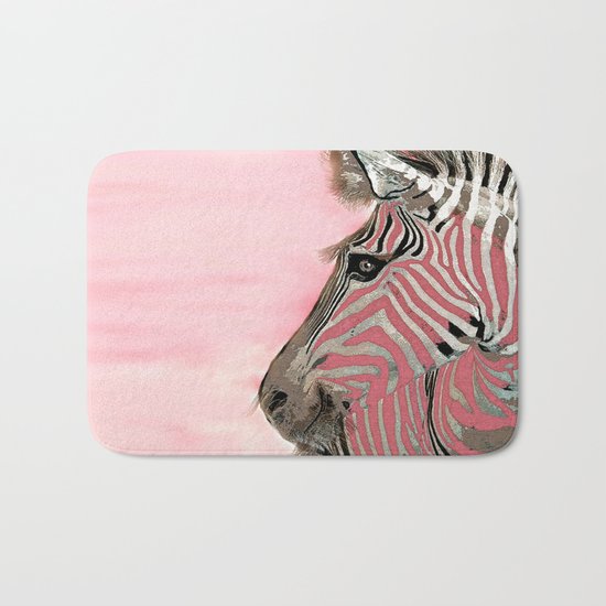 Zebra Pink and White Bath Mat