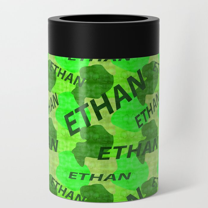 Ethan pattern in green colors and watercolor texture Can Cooler