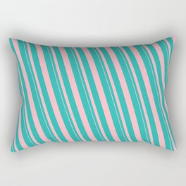 [ Thumbnail: Light Sea Green and Light Pink Colored Striped/Lined Pattern Rectangular Pillow ]
