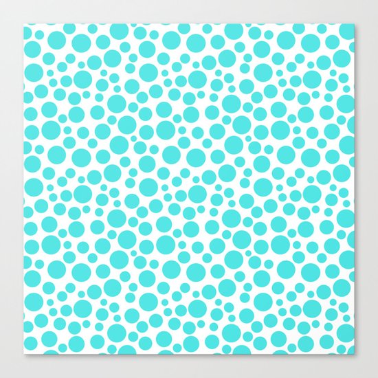 Turquoise polka dots on a white background . Canvas Print
