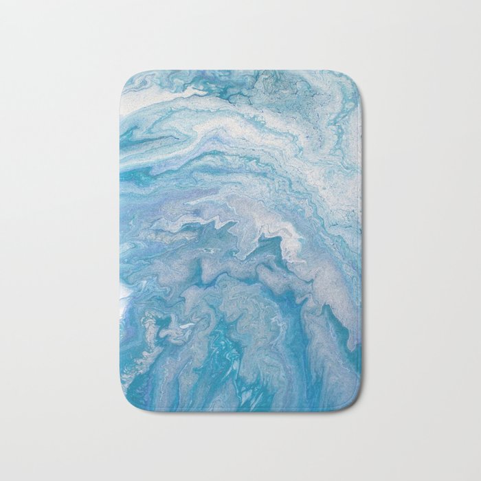 Icy Blue World Acrylic Pour Painting Bath Mat By Bethanyjoydesign
