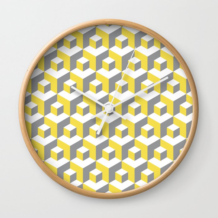 Colors of year 2021 illuminating yellow and ultimate gray seamless isometric pattern. Grey, white and yellow abstract endless isometric background. Seamless geometric pattern. illustration Wall Clock