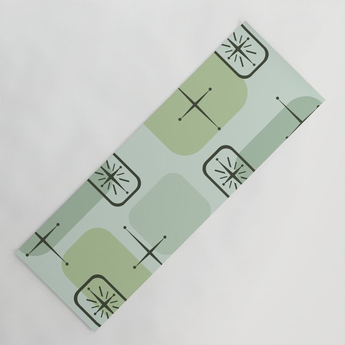 Mid Century Modern Sputnik Cards Sage Green Yoga Mat