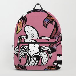 Pink Coral Groovy Banana Outlined Print Tropical Pattern Backpack