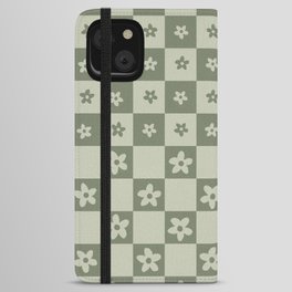 Abstract Floral Checker Pattern 13 in Sage Green iPhone Wallet Case