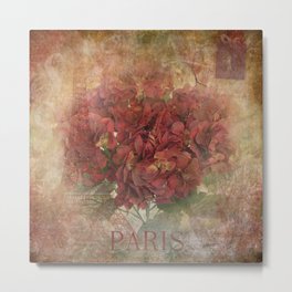 Vintage Red Hydrangea Flowers In Paris Metal Print