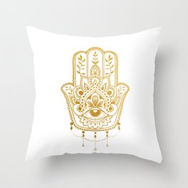 Golden Khamsa Mandala Throw Pillow