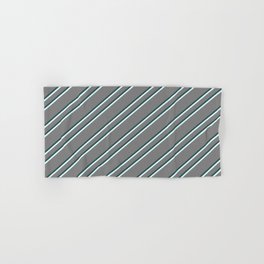 [ Thumbnail: Gray, Dark Slate Gray, and Light Cyan Colored Striped/Lined Pattern Hand & Bath Towel ]