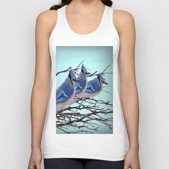 THREE AMERICAN BLUE JAYS ART WINTER ART Unisex Tank Top
