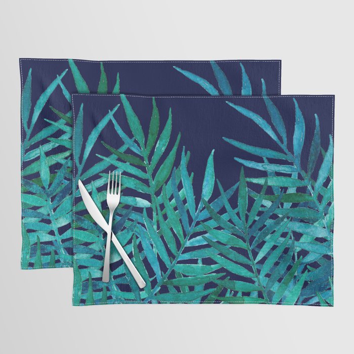 Watercolor Palm Leaves on Navy Placemat