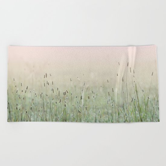 Idyllic Grass Field in the Morning Sun Beach Towel