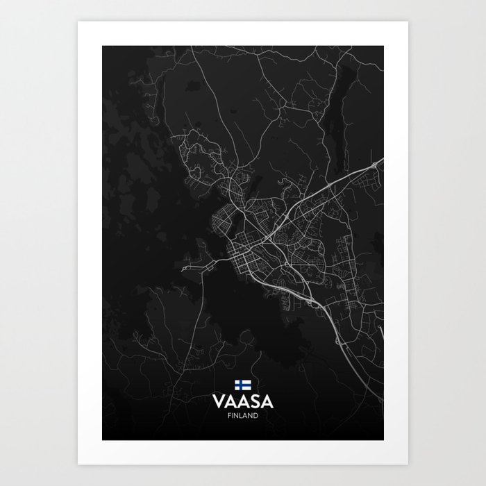Vaasa, Finland - Dark City Map Art Print
