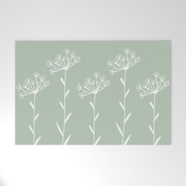 Dandelion Wildflower On Sage Green One Line Art Flowers Welcome Mat