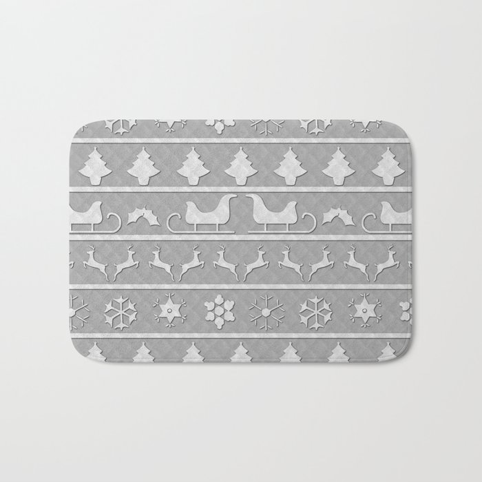 Christmas Silver & White Nordic Knit Ugly Christmas Sweater Bath Mat