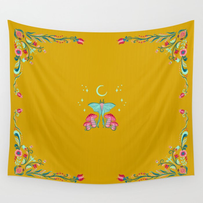 Floral Luna Moth Wall Tapestry