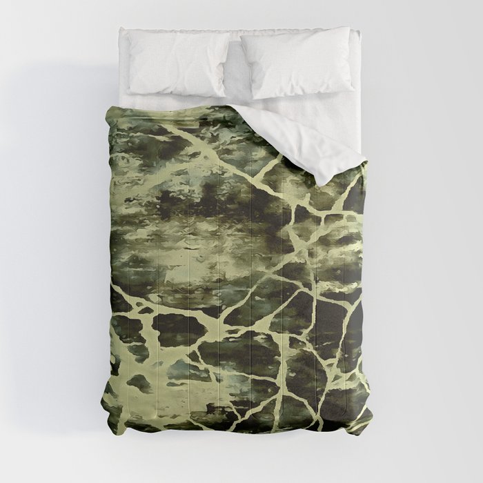 Greige Grunge Fractures Abstract Art Comforter