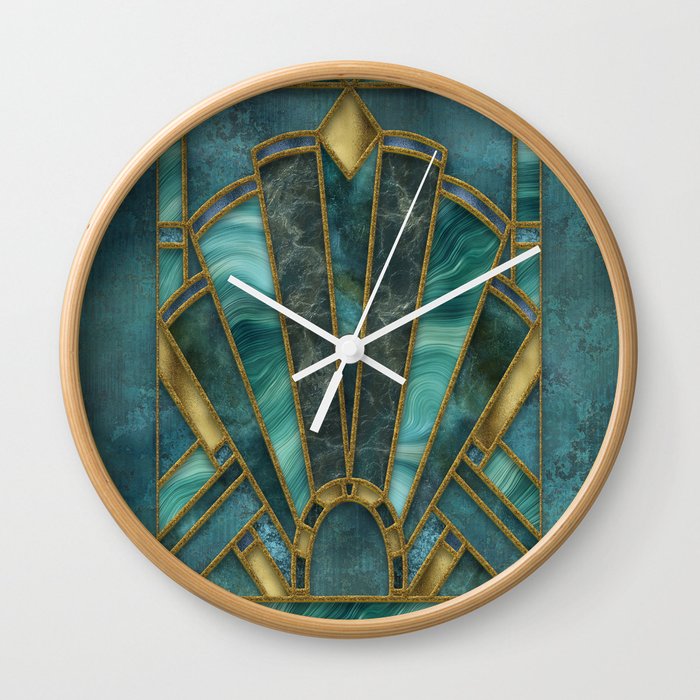 Elegant Stained Glass Art Deco Window With Marble And Gemstone Wall Clock