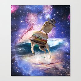 Cowboy Hamster Riding Burger In Beach Space Canvas Print