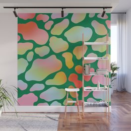 Cute Colorful Cow Spots Pattern \\ Multicolor Gradient & Juicy Green Background Wall Mural