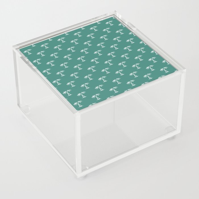 Green Blue And White Palm Trees Pattern Acrylic Box