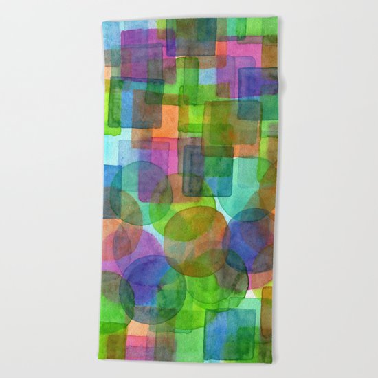 Befriended Squares and Bubbles Beach Towel