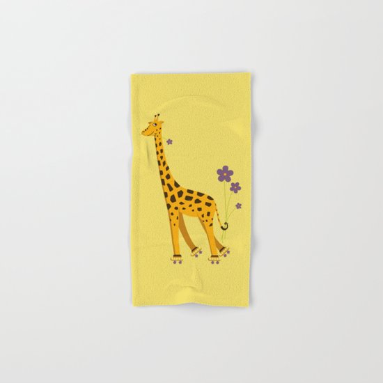 Yellow Funny Roller Skating Giraffe Hand & Bath Towel