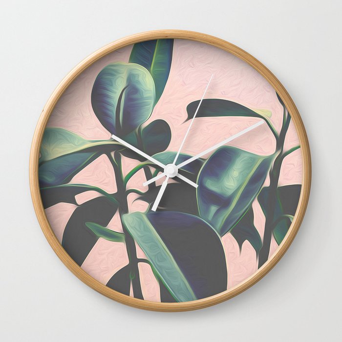 Pink Tropical Leaves Wall Clock