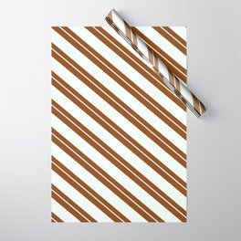 [ Thumbnail: Brown and Mint Cream Colored Lines Pattern Wrapping Paper ]