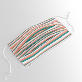 [ Thumbnail: Teal, Mint Cream, Light Pink, and Coral Colored Lines/Stripes Pattern Face Mask ]