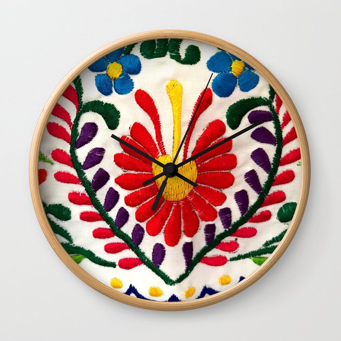 Red Mexican Flower Wall Clock