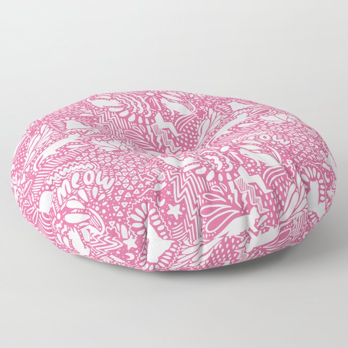 Pink Cat Doodle Pattern Floor Pillow